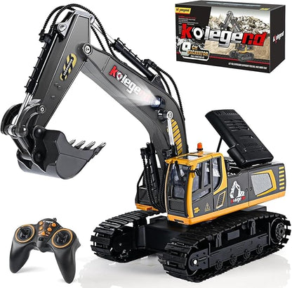 kolegend Remote Control Excavator Toy 16 Inch 9 Channel RC Construction Vehicles Hydraulic Haulers Digger Toys Gift for 6 7 8 9 10 Years Old Kids Boys