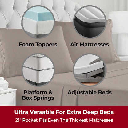 Mellanni Extra Deep Twin XL Sheets - Hotel Luxury Cooling Bedding - Ultra Soft, Stain Resistant (Brown)