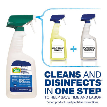 Comet Disinfecting Cleaner with Bleach, Bulk Multi Purpose Sanitizing and Deodorizing Spray, Hospital Grade, 32 fl oz (Case of 8)