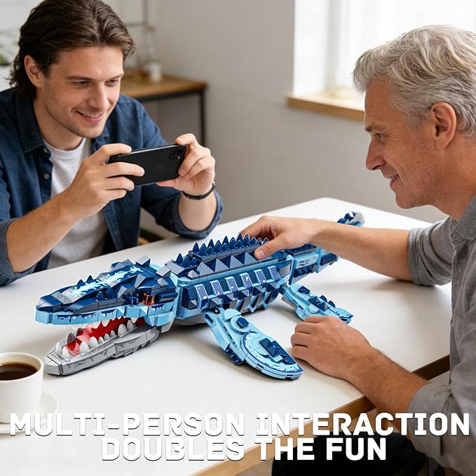 Mosasaurus Dinosaur Building Set 805 Pieces Realistic Prehistoric Marine Reptile Model Ocean Predator Construction Toy with Articulated Jaw &amp Fins Jurassic Animal Gift for Teens &amp Adults