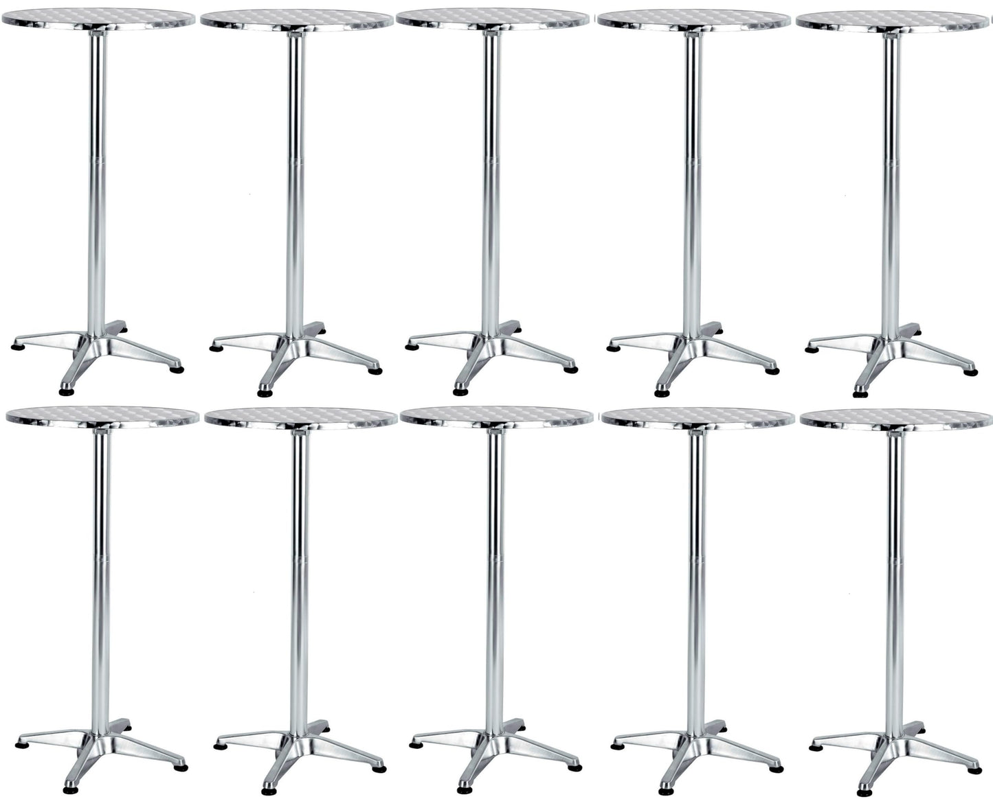 BTEXPERT Set of 10 Commercial 45-Inch Bar Height Round Patio Tables – 23.75" Diameter Aluminum Flip Top Tables with 25.75" Base – Indoor Outdoor Stainless Steel Silver Restaurant Furniture