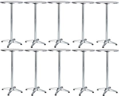 BTEXPERT Set of 10 Commercial 45-Inch Bar Height Round Patio Tables – 23.75" Diameter Aluminum Flip Top Tables with 25.75" Base – Indoor Outdoor Stainless Steel Silver Restaurant Furniture