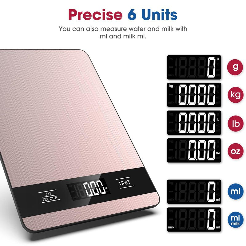 Mik-Nana Food Scale, 11lb Digital Kitchen Scale with LCD Display 6 Units Tare Function, Stainless Steel Weight Grams and Ounces for Baking, Cooking and Meal Prep (Batteries Included)