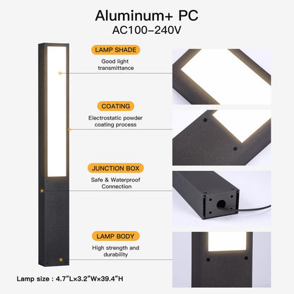 MVBT 39.4" Landscape Path Lights, AC100-240V Outdoor Pathway Lights Wired, Bollard Light IP65 Waterproof, Modern Driveway Light, LED Bollard Landscape Lighting Walkway Lamp for Lawn Patio Garden Yard