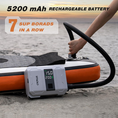 CYCPLUS 20PSI Rechargeable Paddleboard Pump - Intelligent Fast Dual-Stage Inflation, Deflation Function, Auto-Off &Dual LED Display, Suitable for Stand-Up Paddleboard, Inflatable Boat Tent Mattress