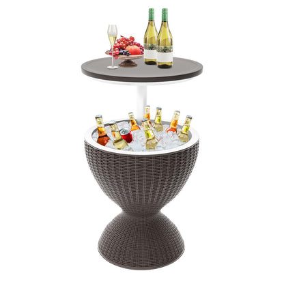 SHAREWIN Patio Cool Bar Table, Height-Adjustable Outdoor Bar Tables 8 Gallon Beer and Wine Cooler, 3-in-1 Rattan Style Ice Cooler with Drainage Plug for Pool Party (Grey)