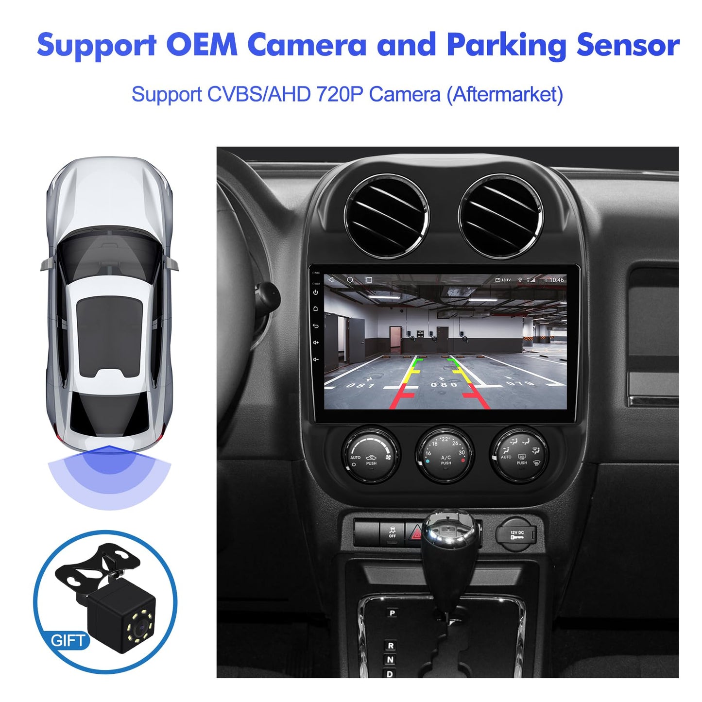 2+32G Android 13 Double Din Car Stereo for Jeep Compass/Patriot 2010-2016 with 10.1 Inch Touchscreen Radio Built-in Wireless Carplay/Android Auto/GPS/Bluetooth/FM/Steering Wheel Controls/Backup Camera