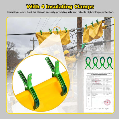 3.3' x 4.9' 17KV High Voltage Insulating Blanket with 4 Safety Clamps - EVA Electrical Insulated Mat for Substation Distribution Room, Yellow