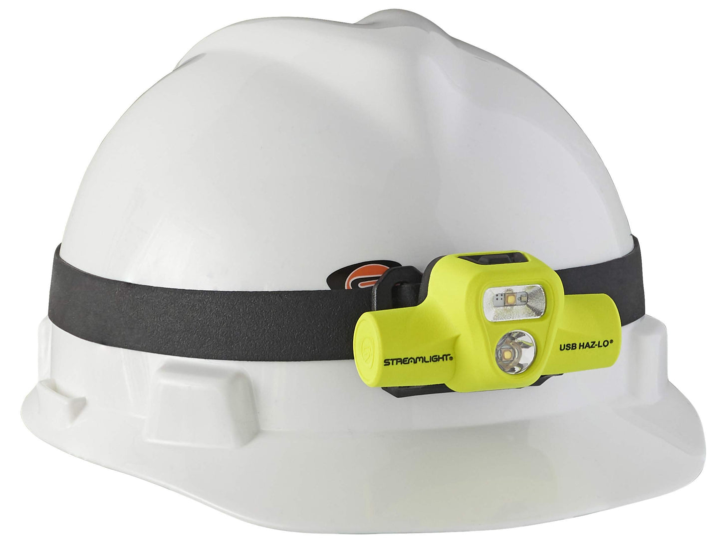 Streamlight 61463 USB HAZ-LO 250-Lumen Intrinsically Safe Headlamp with 120V AC Charging System and Cradle, Elastic Head Strap, Rubber Hard Hat Strap, and 3M Dual Lock Fasteners, Yellow