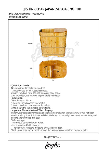 With Lid Japanese Soaking Tub Handcrafted Cedar Freestanding Wooden Bathtub Deep Soaking Tub Small Bathroom Tub Space Saving and Easy to Move STB03901 34” Hot Tub