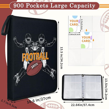 Football Card Binder 900-Card Trading Card Binder with 50 Removable Sleeves 9-Pocket Sports Card Binder 3-Ring Design Football Card Holder for Collectors