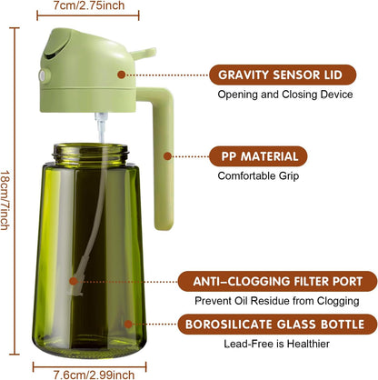 YARRAMATE 2PCS 16oz Oil Sprayer - Food-Grade Olive Oil Dispenser | Premium Dark Green Glass for Kitchen & BBQ