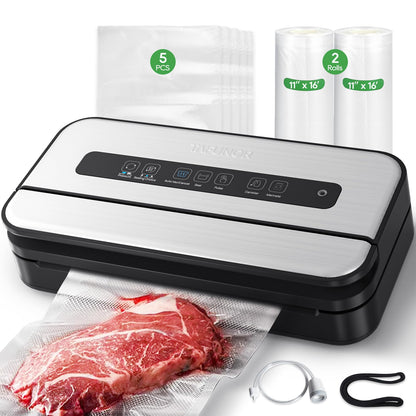 Vacuum Sealer, 90Kpa Food Vacuum Sealer Machine Built-in Cutter & Bag Storage, Food Preservation Dry/Moist/Liquid Mode, Sauces and More, Handle Locked Design Includes 2Roll + 5 Bags