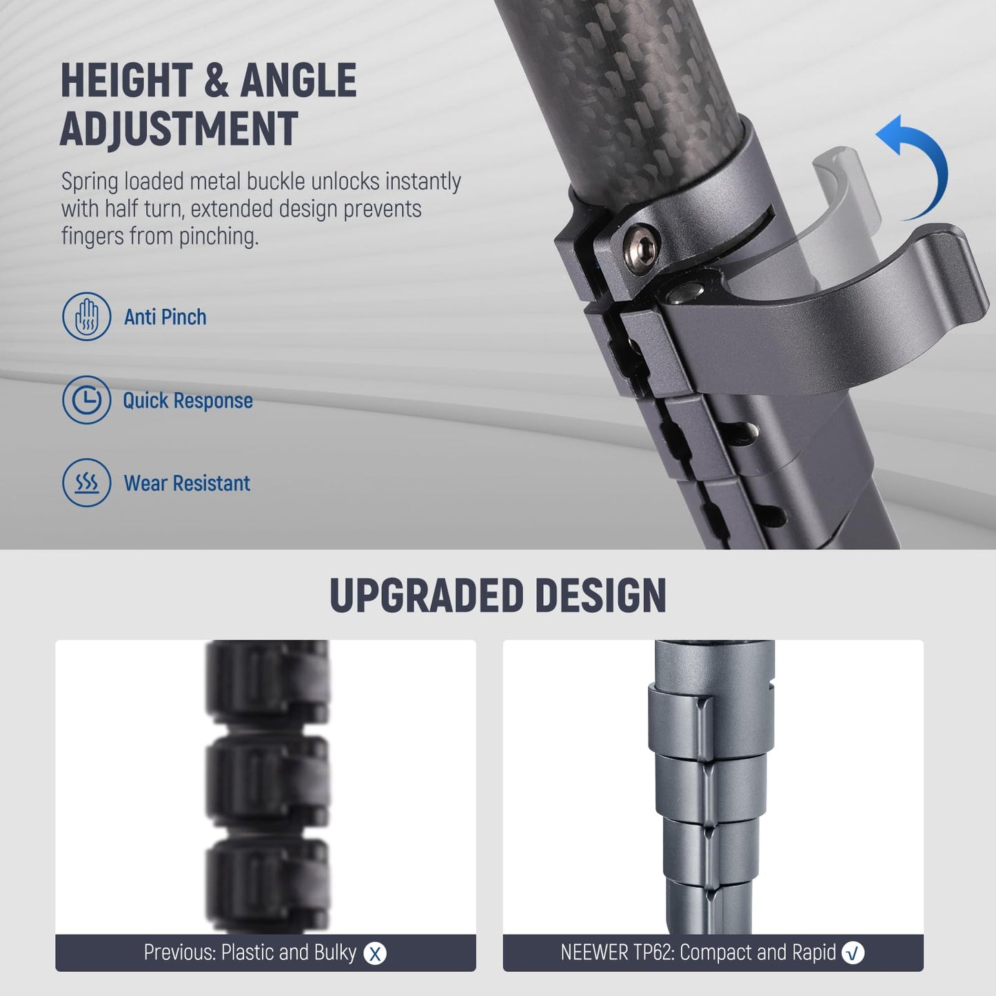 NEEWER LITETRIP LT32 Camera Travel Tripod, Carbon Fiber Portable Stand, Ball Head Detachable Center Axis Flip Buckle Cleaning Cloth Arca QR Plate Compatible with PD (Former TP62)