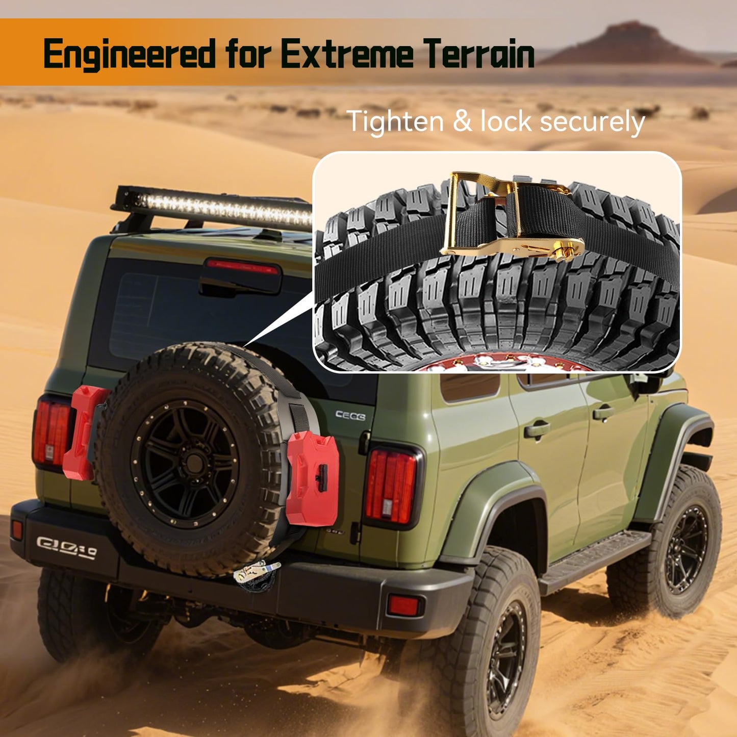 AC-TR-102S Tire Rack- 2 Pack Heavy Duty Spare Tire Mount, Quick Release Fuel Can Spare Tire Mount Bracket with Ratchet Strap for 30” - 40” Diameter Tires, Spare Tire Accessory Bracket for Off-Road