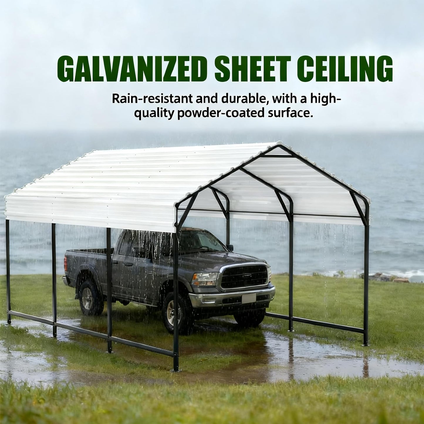 VOYSIGN Metal Carport Heavy Duty 10x15ft Outdoor Galvanized Steel Car Port, Vehicle Canopy Garage Shade, Multi-Use Shelter for Car, Boat, Tractors & Outdoor Storage