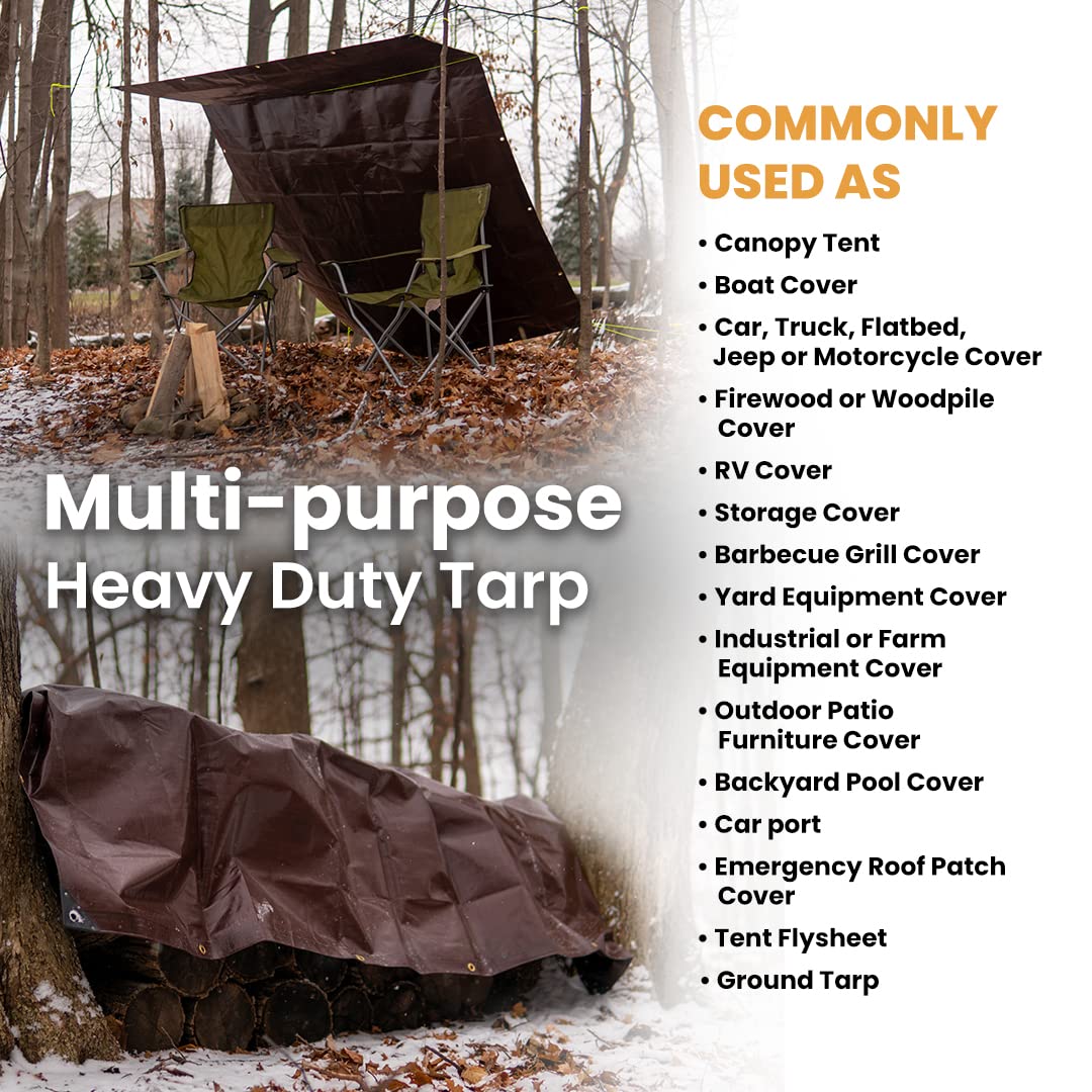 WHITEDUCK Super Heavy Duty Poly Tarp Cover 16 Mil & 10 Mil with Grommets and Reinforced Edges (Brown, White & Silver Black) (Brown- 16 Mil, 40' x 60')