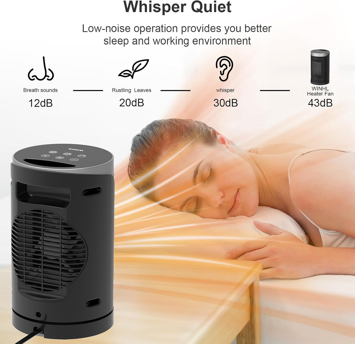 WINHL Portable Electric Space Heater - 1500W PTC Ceramic with Thermostat & Remote | 70° Oscillation, 12H Timer, 5 Modes