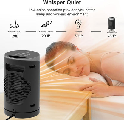 WINHL Portable Electric Space Heater - 1500W PTC Ceramic with Thermostat & Remote | 70° Oscillation, 12H Timer, 5 Modes