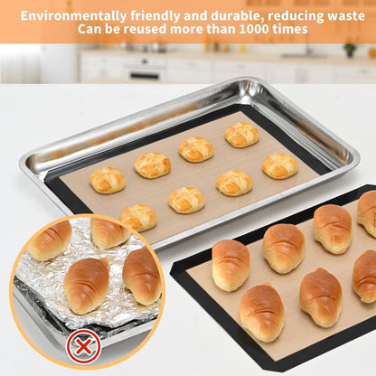 Luckyiren 2-Pack Silicone Baking Mats – Non-Stick Reusable BPA-Free Oven Liners, 100% Food-Grade Silicone, Fit Half Sheet Pans (16.54" x 11.62") for Cookies, Pastry & More