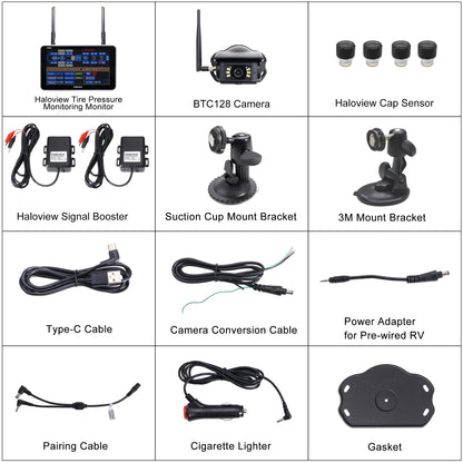 Haloview Byte Tango BT7 TPMS with 4 Sensors 1080P Wireless Backup Camera Monitor with Integrated Rv Tire Pressure Monitoring System, Ideal for RV Truck Trailer Camper TPMS-4