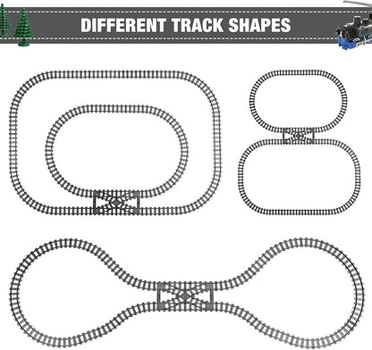 Classic City Train Tracks 54 Pieces Railroad Track with 32 Curved 20 Straight and 2 Switch Train Tracks Train Expansion Accessories Compatible with All Major Train Tracks