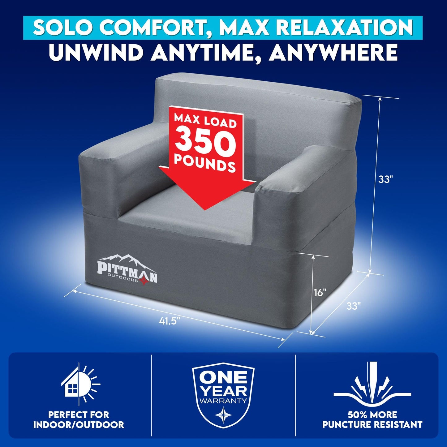 Pittman - Inflatable Furniture Set with Built in Pump for Outdoors & Indoors - Blow Up Couch Set has Heavy Duty Puncture Resistant Fabric for Inflatable Sectional Comfort & Durability if Camping
