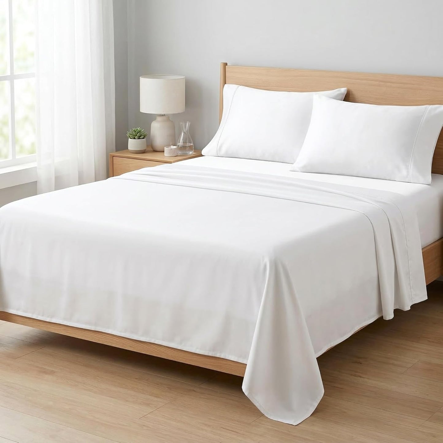 Beckham Hotel Collection Queen Sheets Set - 100% Cotton Sateen, Silky Smooth & Soft, 16” Deep Pocket | White