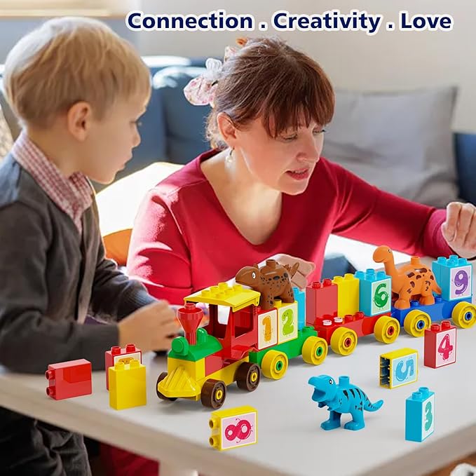 Building Blocks for Toddler 2-5| Stacking Toys with 4 Cars Learning and STEM Fun Montessori Toys| Educational Blocks Age 3+ for Kids Boys &amp Girls Birthday Compatible with All Major Brands