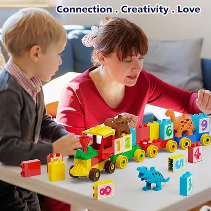Building Blocks for Toddler 2-5| Stacking Toys with 4 Cars Learning and STEM Fun Montessori Toys| Educational Blocks Age 3+ for Kids Boys &amp Girls Birthday Compatible with All Major Brands