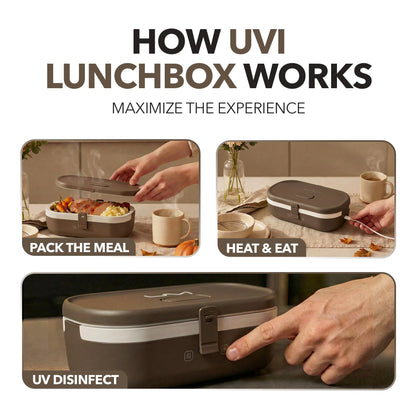UVI, Self Sanitizing Electric Lunch Box for Adults, Portable Food Warmer for Work & Travel, Portable Heated Lunch Box for Men & Women (Charging Box Not Included)