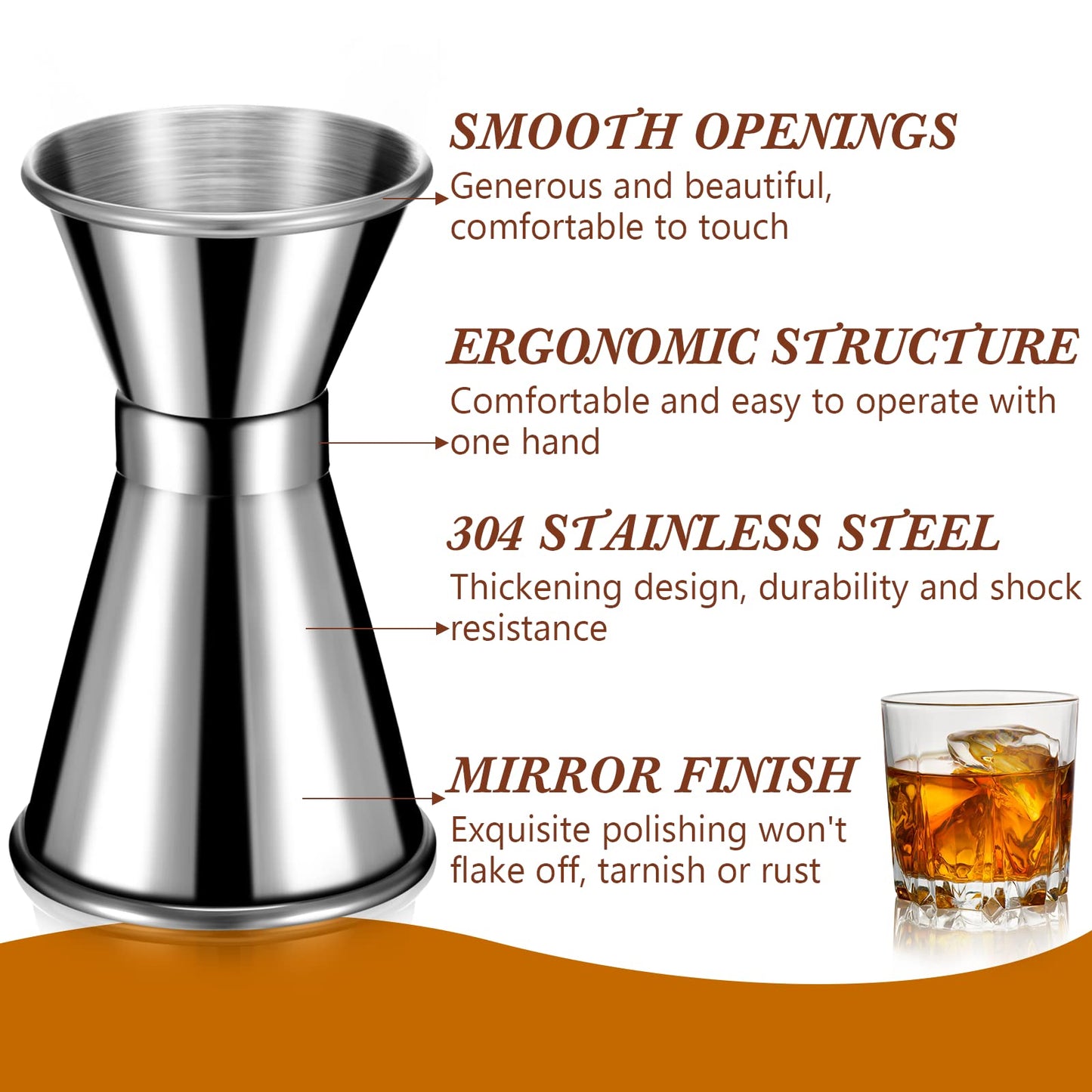 Hoteam 9 Pieces Stainless Steel Jigger for Bartending 1 and 1/2 oz Cocktail Jigger Shot Measuring Cup 15ml and 30ml Japanese Style Double Jigger Bartender Bar Supplies, Round Rim and Thin Waist
