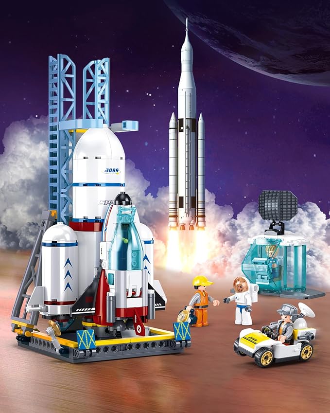 City Space Launch Center Building Set Rocket Launchpad Building Kit with 4 Astronaut Minifigures for STEM Role-Play Gift Toys for Boys 6-12 Compatible with Lego Space 424 PCS