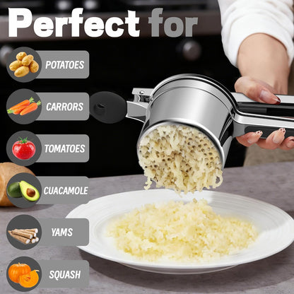 Skiennix 15oz Potato Ricer - Heavy Duty 18/8 Stainless Steel Masher for Baby Food & Spaetzle | Black