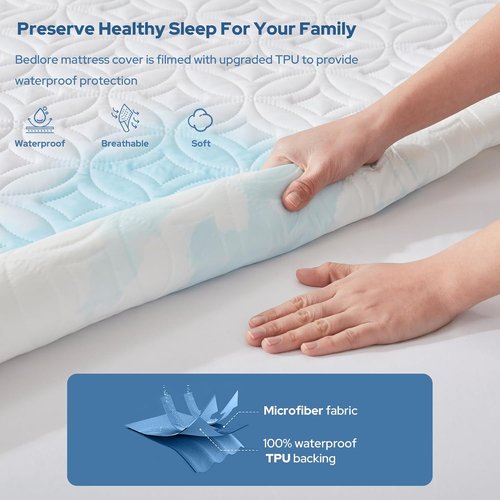 BEDLORE Waterproof Mattress Protector - Soft Breathable Twin Size Pad for 6"-15" Depth | White