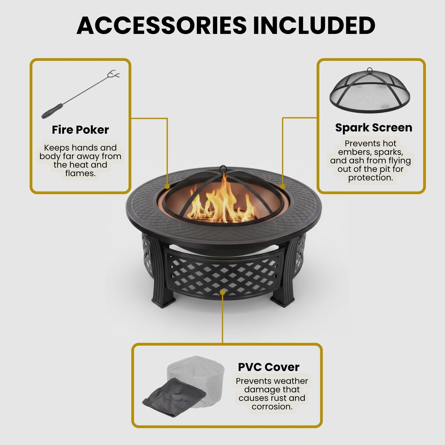 Fire Pit - 32-Inch Outdoor Fireplace with Spark Screen, Poker, and Cover - Wood-Burning Fire Pit for Yard, Patio, or Camping by Pure Garden (Bronze)