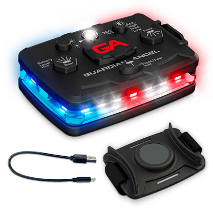 Guardian Angel Elite Series Safety Light - Red/Blue/White Front & Red/Blue Rear - Rechargeable, Magnetic, Hands-Free Wearable LED Flashlight for Law Enforcement, First Responders & Firefighters