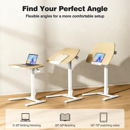 ROMOON Foldable Small Standing Desk with No-Assembly Design, Rolling Height-Adjustable Sit-Stand Table with Wheels, Space-Saving Portable Laptop Cart for Home Office and Small Space (Natural Oak)