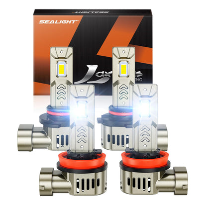SEALIGHT 9005/H11 LED Bulb Combo, 1000% Bright, 6500K White, Aluminum, 20 Year Lifespan, Pack of 4