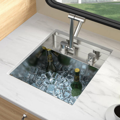 Lordear 15x17 Indoor Outdoor Kitchen Sink with Foldable Faucet Samll Bar Prep 16 Gauge T304 Stainless Steel Single Bowl Basin for Island Camper Wet Bar Prep Mobile Home