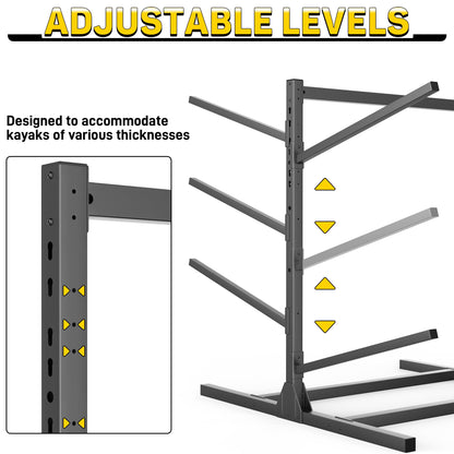 Ultrawall Freestanding Kayak Storage Rack for Garage, Heavy-Duty Adjustable 3-Tier Kayak Stand Holds 6 Kayaks, Canoes & Paddle Boards, 660 lbs Capacity