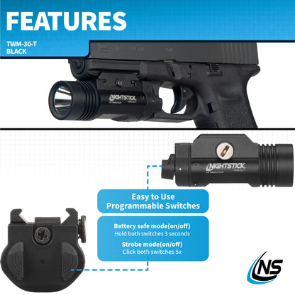 Nightstick TWM-30-T Full Size Turbo High Candela Handgun Light - 2 CR123 - Black