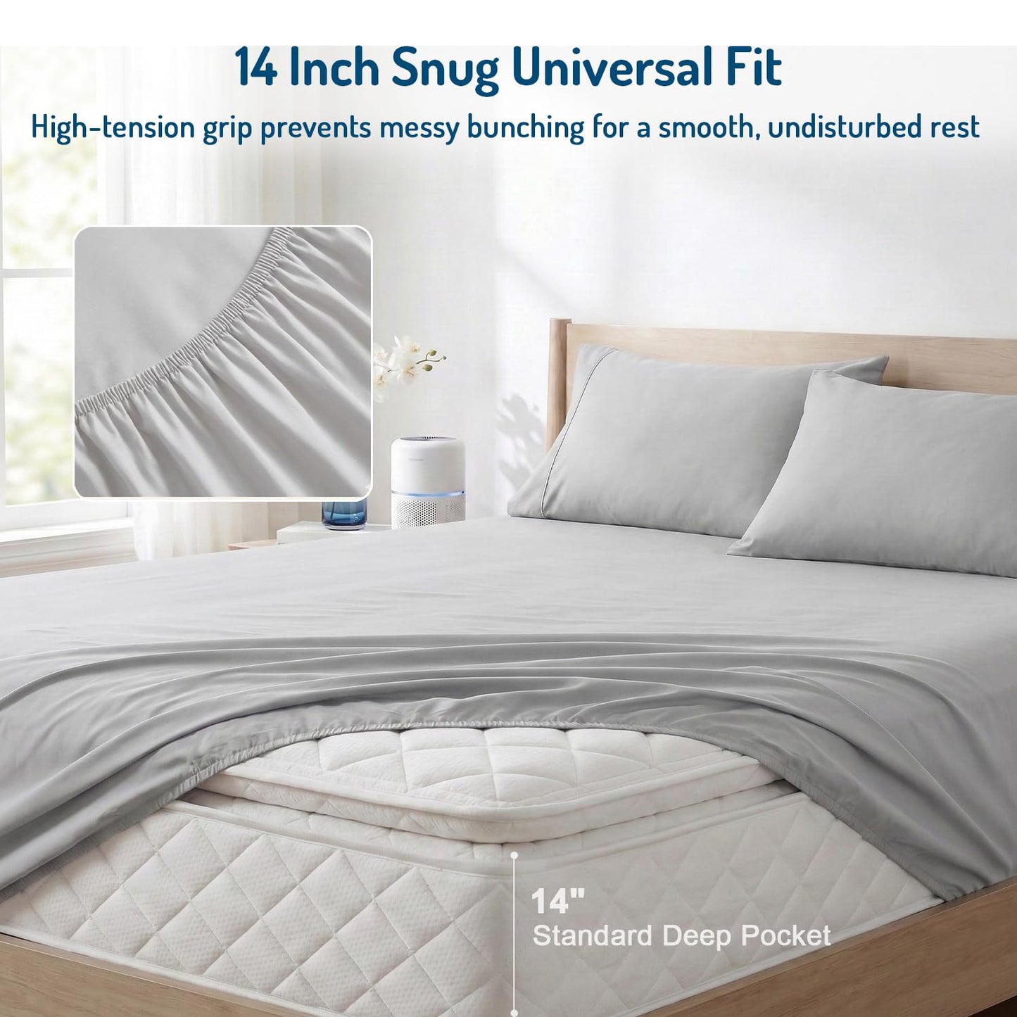 Degrees of Comfort Coolmax® Cooling Bed Sheets California King Size for Hot Sleepers, Moisture Wicking Sheet Set for Night Sweats, Deep Pocket, Ultra Soft, Cozy for All Seasons, Light Grey 4 Pieces