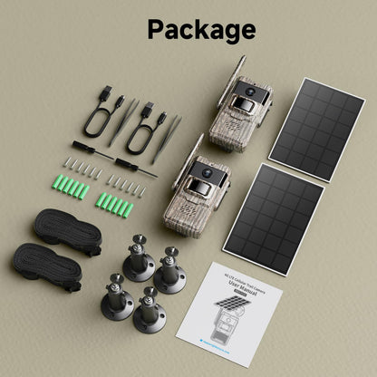 TKENPRO 4G LTE Cellular Trail Cameras 2 Packs Unlimited Data Plan Solar Trail Cameras Built in SIM Card Game Camera IP65 Waterproof Security Camera with 2K Live Video, No Glow Night Vision