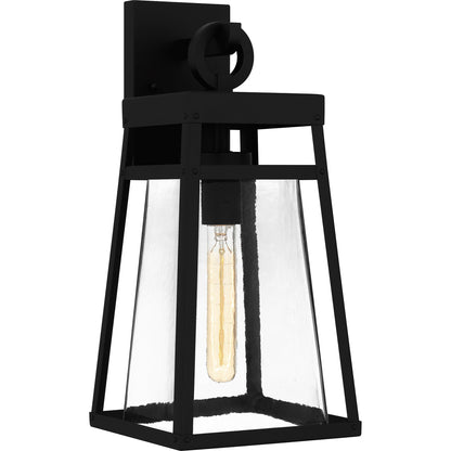 Quoizel Godfrey Outdoor Wall Lantern, Coastal Armour 17 Inch 1-Light Matte Black Transitional Wall Sconce, Clear Rain Glass, 100W, Decorative Outside Lights for Patio, Porch, Garage or Yard