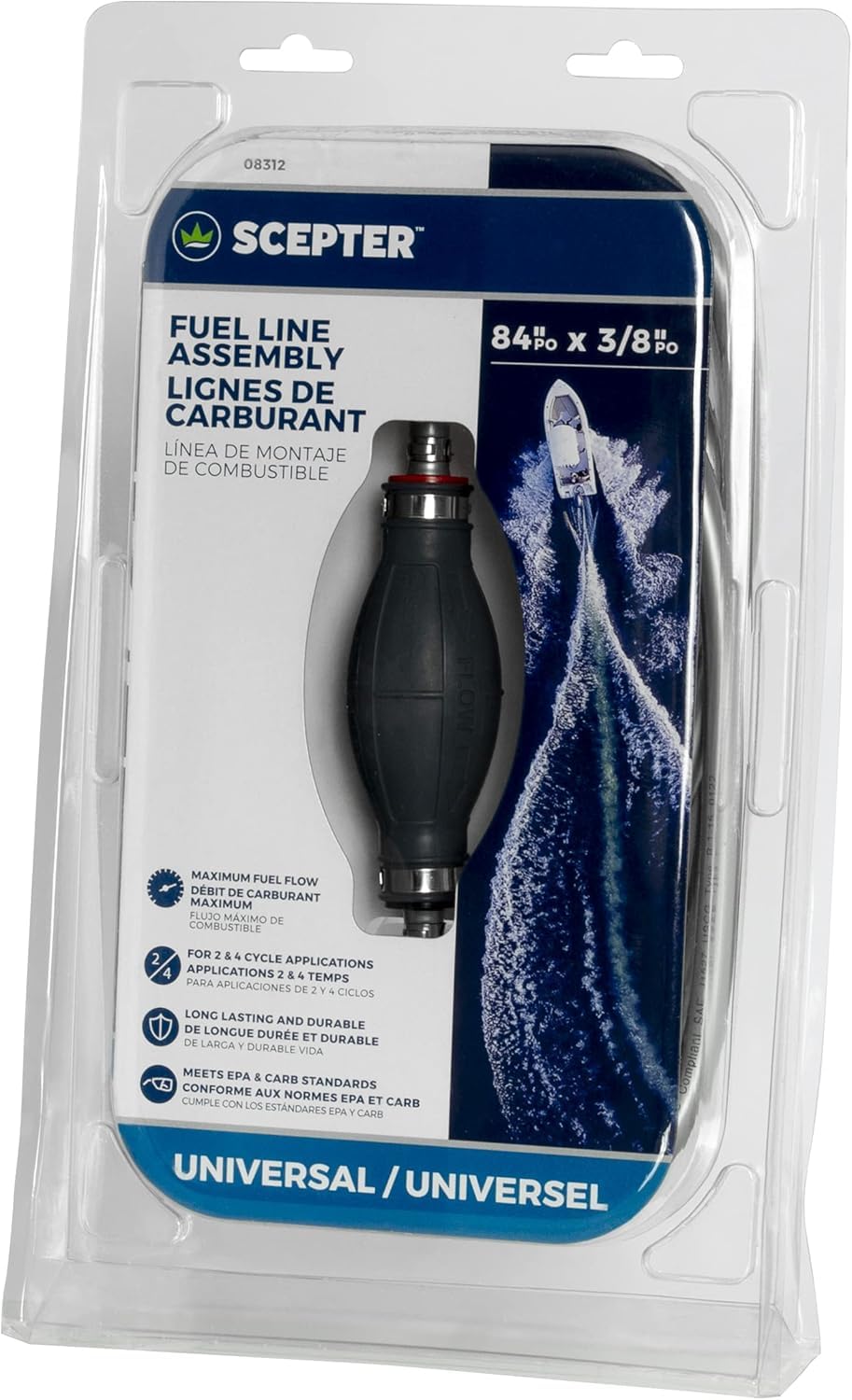 Bundle of Scepter 12 Gallon Portable Marine Gas Can, Large + Scepter 08312 Marine Outboard Boat Motor Fuel Line Assembly Hose Kit, 3/8 Inch Inner Diameter, Universal