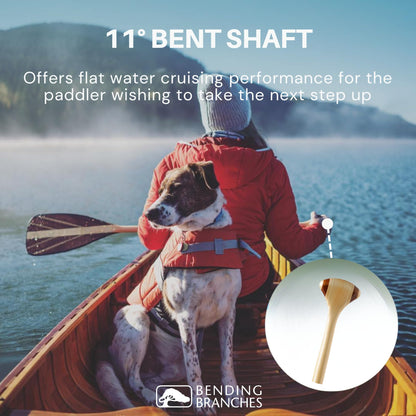 BENDING BRANCHES Java 11 Wood Canoe Paddle – 18-Laminate Basswood Shaft, Hardwood Blade with Fiberglass Wrap and Rockgard® Protection, 11° Bent Shaft, Classic Palm Grip