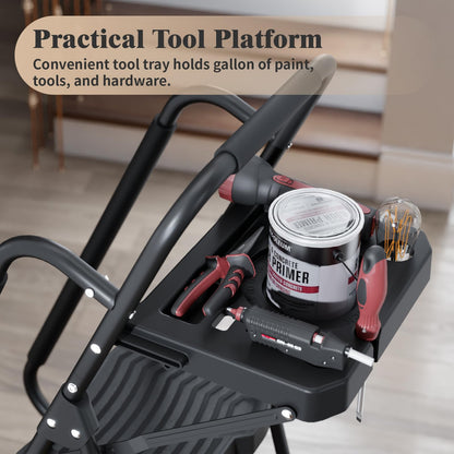KINGRACK 5-Step Ladder with Tool Platform, 4-Step Pink Ladder, Sturdy and Foldable Step Stool for Home Garage Office