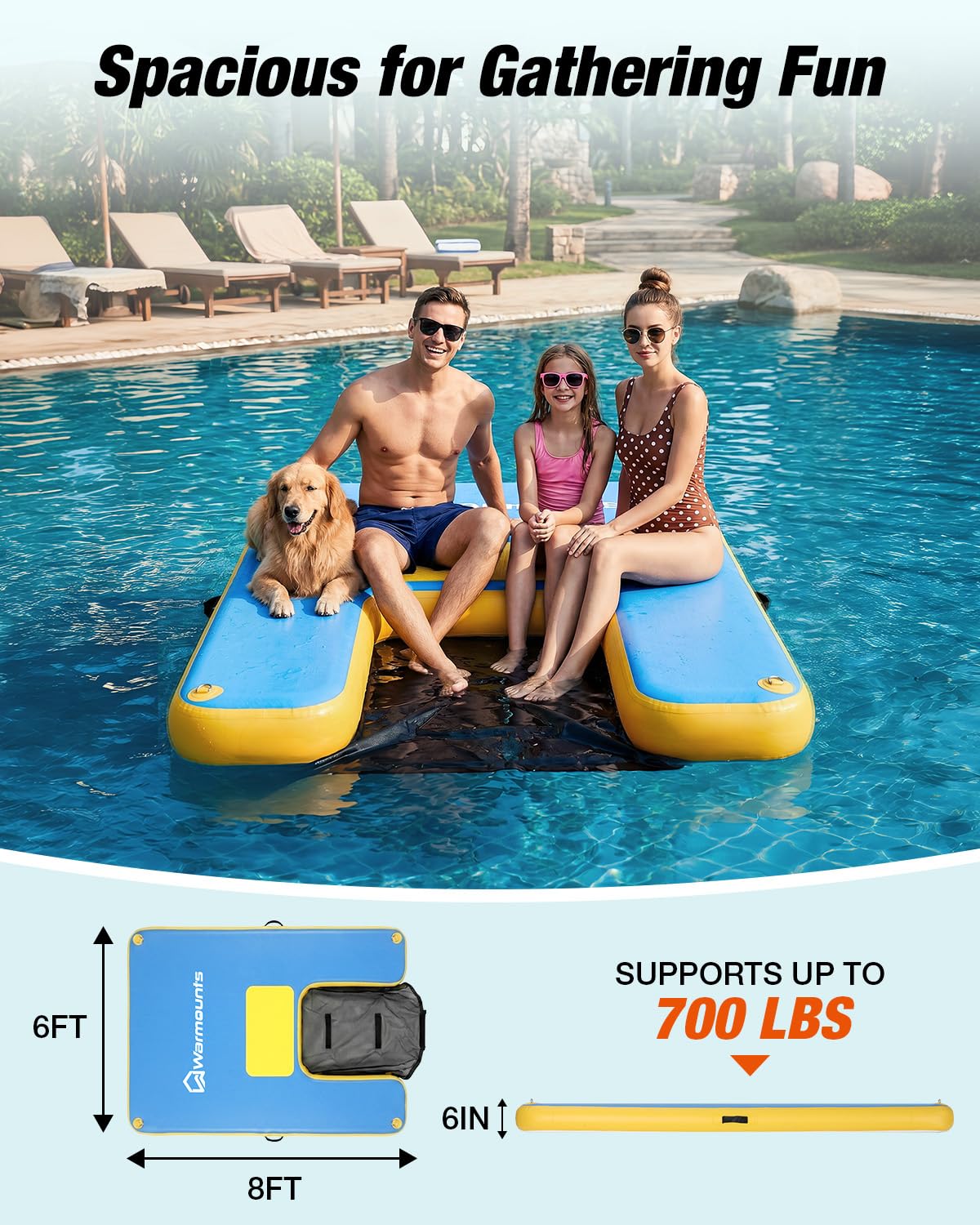Inflatable Floating Dock with Dog Boat Ramp, Non-Slip Water Hammock, 700lbs Capacity Floating Mat Raft River Lake Pool Ocean Floats for Adults Dogs, Includes Pump Bag Traction Rope