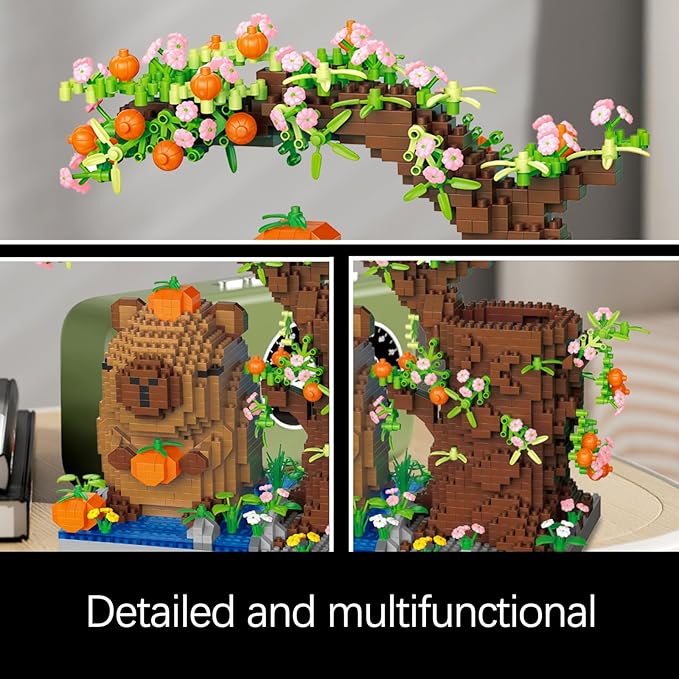 Capy-bara Pen Holder Building Blocks Set Cute PumpkinAnimalsFlowersTree Building Bonsai Kit Gifts Toy for Kids Age 8 9 10 11 12 Office Home Decoration Gift for Boys Girls Adult(1890PCS)